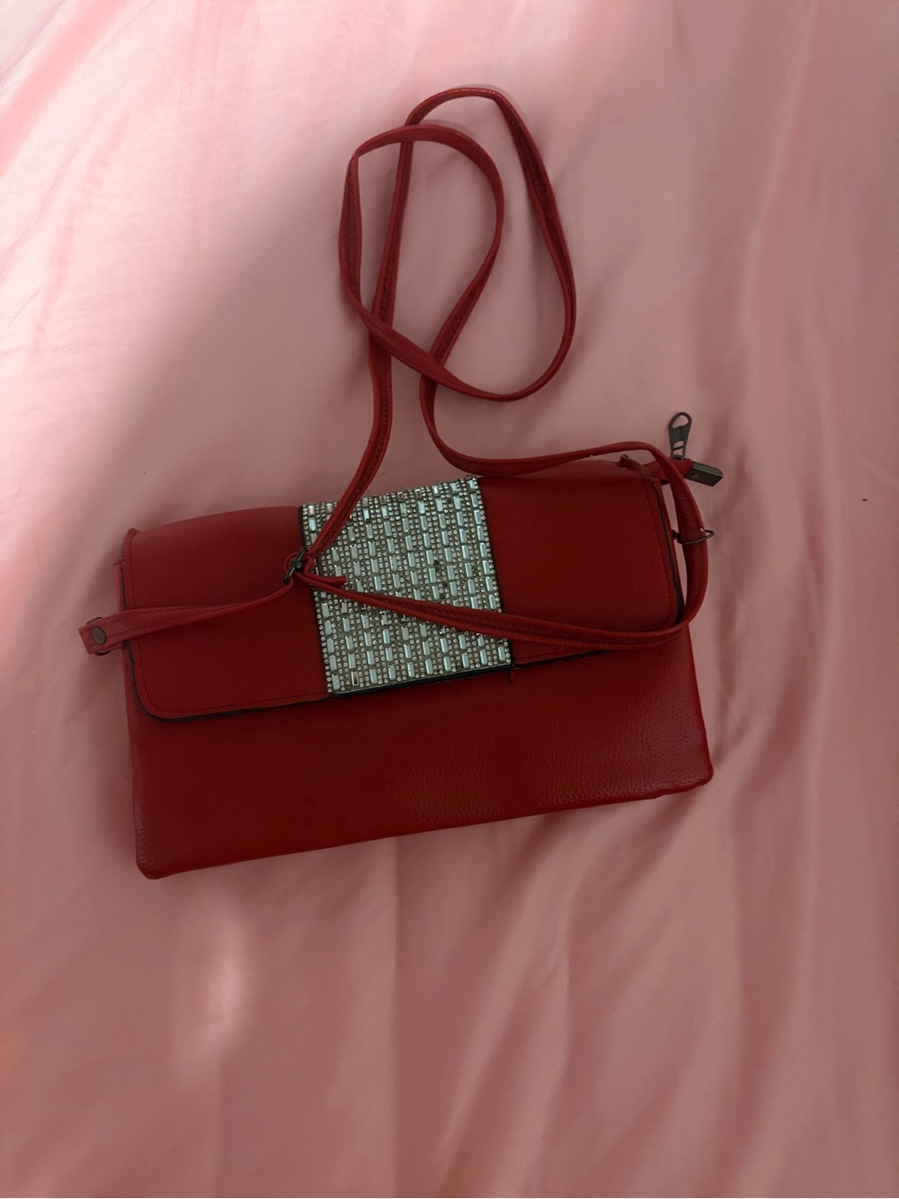Red Women’s Crossbody Bag with Decorative Accent